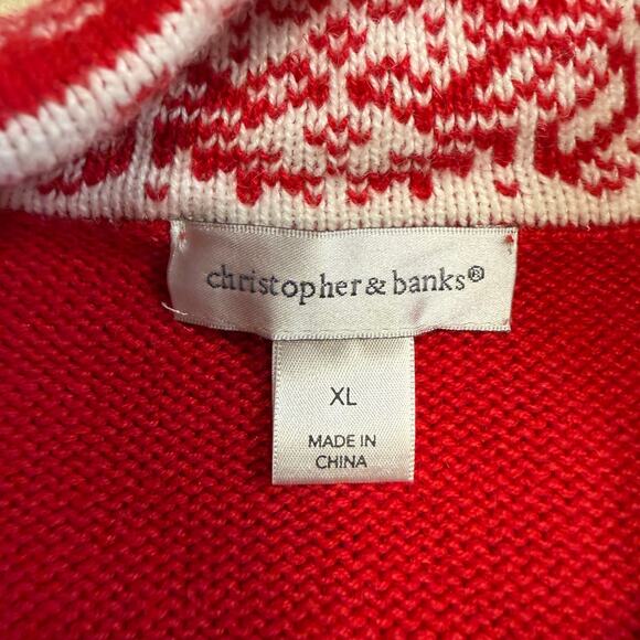 Christopher & Banks Red Fair Isle Sweater Half Zip Nordic Holiday Snowflakes XL - Picture 4 of 6